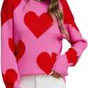 Women Cute Love Heart Sweater Y2K Long Sleeve Oversized Sweater Valentine's Day Pullover Knit Top, S