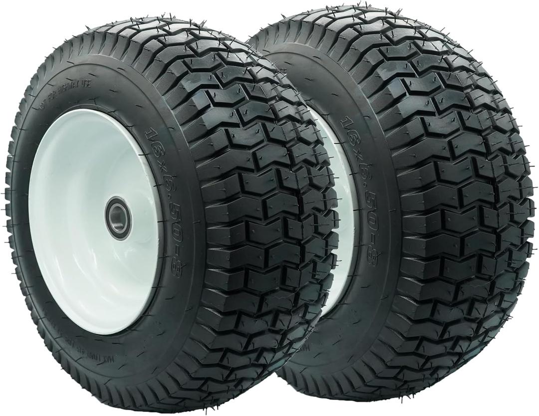 16x6.50-8 Tire and Wheel with 1 inch Axle Tubeless, 3 Centered Hub Turf Tread 16x6.5x8 Lawn Tractor Tires for Garden Riding Lawn Mower, 415 lbs Capacity, 4PR