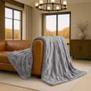 Cozy Bliss Checkered Faux Rabbit Fur Twin Blanket for Bed, Soft Fuzzy Blankets for Women Men, Furry Fleece Throw for Sofa Bedroom Living Room (60 * 80 Inches Light Grey)