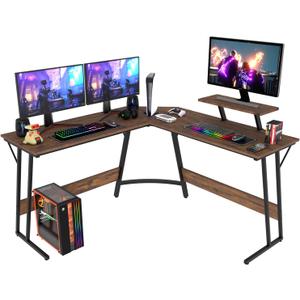 PayLessHere L Shaped Desk Corner Gaming Desk Computer Desk with Large Desktop Studying and Working and Gaming for Home and Work Place,Brown