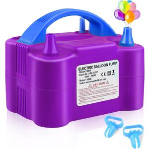 Balloon Pump Electric,110V 600W Balloon Blower Inflator Dual Nozzle Air Pump Balloons Inflator for Decoration, Party, Sport,Gifts:2 Balloon Tying Tools (Purple)
