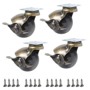 2 Inch Antique Brass Ball Casters with Brake - Set of 4 Heavy-Duty Swivel Plate Casters, Vintage Furniture Wheels for Sofa, Cabinet, Kitchen Cart