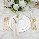 Liacere 350PCS Gold Plastic Plates-Disposable White and Gold Plates 50guest Baroque Plastic Dinnerware include 100Plates, 50Pack Pre Rolled Napkins with Silverware 50Cups for Wedding & Mothers Day