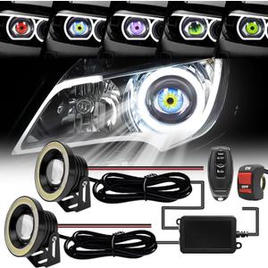 spnanma Upgraded Additional Installation Devil Eyes with Decorative Function Bright Circular Halo Animated, 2PCS Decorative Lights for Car and Motorcycles, 6 Animated Patterns