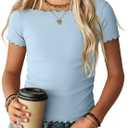 Girl’s Short Sleeve Shirts Lettuce Trim Boat Neck Tops Summer Casual Tee Basic Cute T-Shirts 13-14 Years