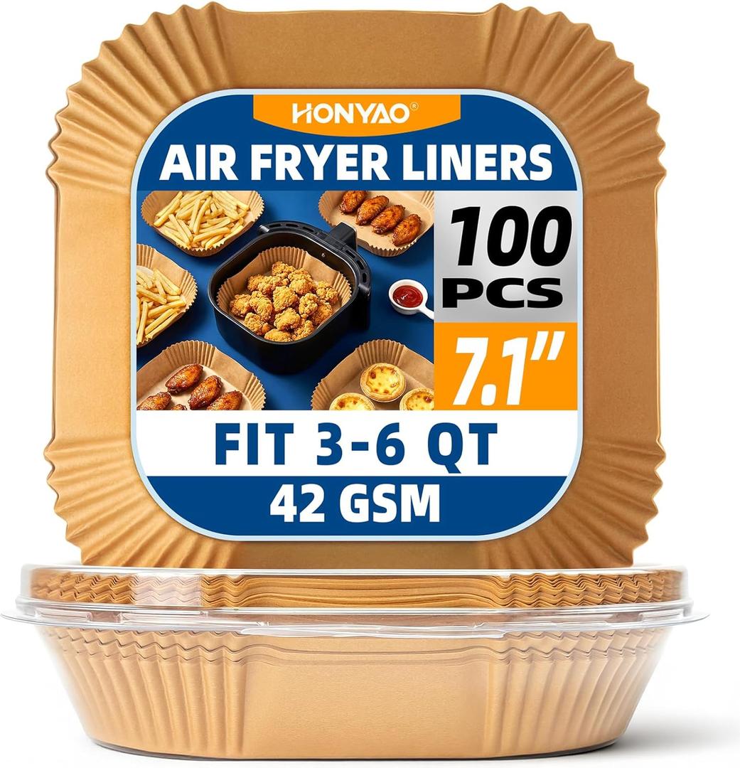 Air Fryer Paper Liners for 4 qt / 5 qt / 6 qt, Thickened Square Disposable Liner Compatible with Ninja/Chefman/Cosori/Instant Pot and other 4q-6qt Airfryer (8.3'' on Top)