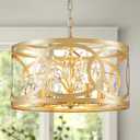 WUZUPS Crystal Chandelier 5-Light Vintage Farmhouse Pendant Ceiling Light Lighting Fixture for Foyer Diningroom Bedroom Hallway Storage Kitchen Bathroom, H 8.3" W 16.1", E12 Base, Gold