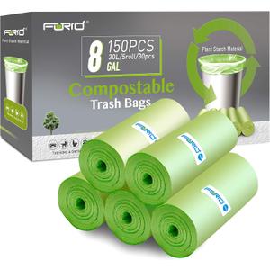 Compostable Trash Bags - FORID 8 Gallon Garbage Bags 150 Count Trash Can Liners 30 Liter Unscented Medium Wastebasket Bags for Kitchen Bathroom Home Office Garbage Can (5Rolls/Green) - Durable & Thick
