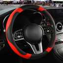 Microfiber Leather Steering Wheel Cover, Breathable, Anti Slip, 13.5 inch to 14 inch, Black with Red