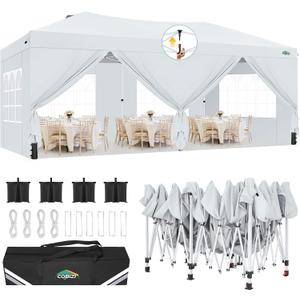 COBIZI Canopy 10x20 Pop Up Canopy Tent with 6 Sidewalls, One Push Party Tents for Parties Outdoor Wedding Waterproof Gazebo Commercial Event Tent with Sandbags, White 