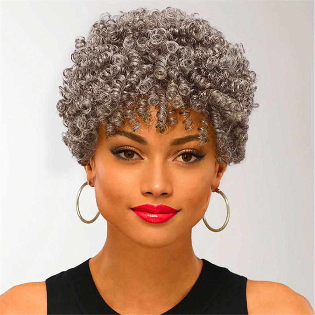 MIMAN 3 Packs 10 Inch Short Curly Crochet Hair for Black Women 6MM Spiral Curls Crochet Braids Synthetic Hair Extensions for DIY Mohawk Afro Braided Hairstyle (Silver Grey Mixed Black)