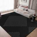 LIVEBOX Boho Black Area Rug 8 x 10 for Living Room, Bedroom Washable Moroccan Cotton Rugs, Large Carpet Thin Indoor Floor Rug for Dining Room, Home Office