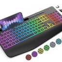 Wireless Keyboard with 9 Effects Backlits, Wrist Rest, Phone Holder, Rechargeable Ergonomic Computer Keyboard with Silent Keys, 2.4G Lag-Free Cordless Set for PC, Laptop, Windows, Mac (Keyboard Only)