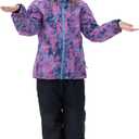 Girls Boys Ski Suit Kids Snowsuits Waterproof Snowboard Elastic Hood Jacket with Bib Pants, Windproof Winter Warmth (8-9 Years, Kaleidosc Pink)