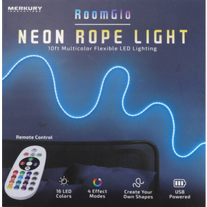 Merkury RoomGlo 10ft Neon Rope Light 16 color Flexible LED Lighting w/ Remote