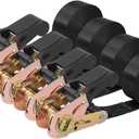 Endless Ratchet Tie Down Straps Heavy Duty Cargo Tie Downs, Sturdy Nylon Black Strap Down Ratcheting Securing Straps, Track Spring Fittings, Tie-Down Motorcycles, Trailer Loads, Kayak (1"x8'-4pcs black)