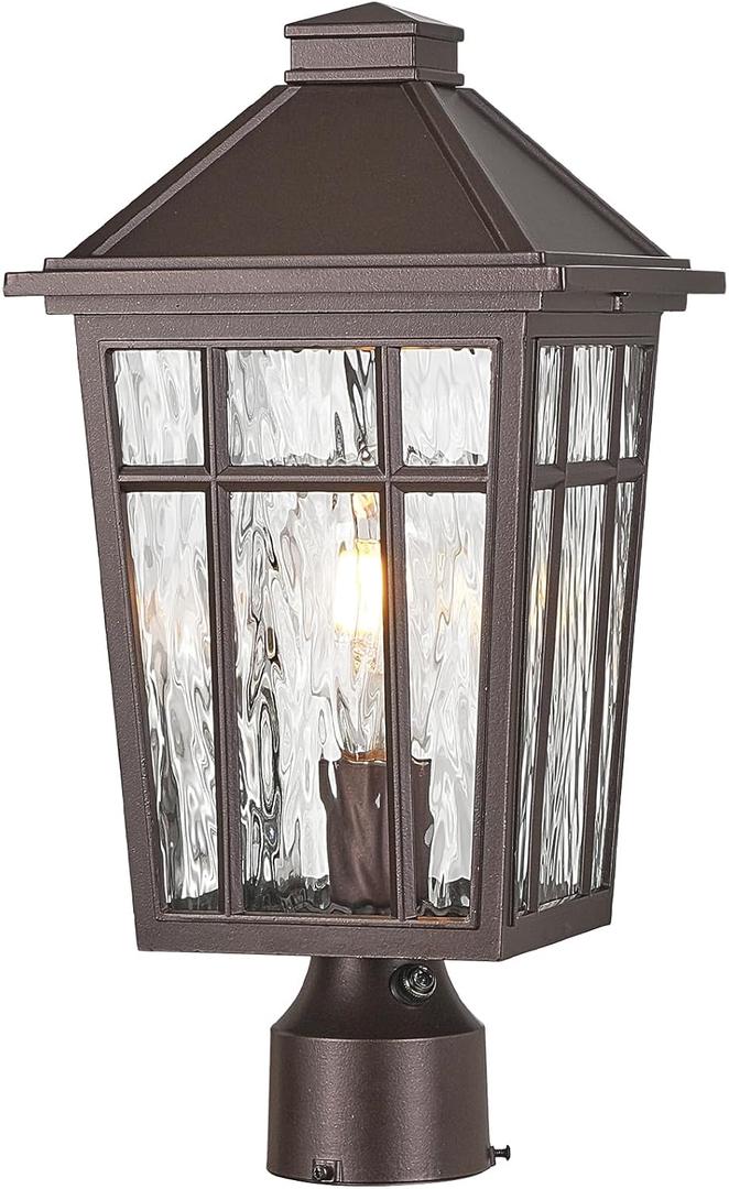 Dusk to Dawn Outdoor Post Lights Waterproof Pole Light with Water Ripple Glass 17 Inch Height ORB Finish Lamp Posts Outdoor Lighting for Garden Yard Patio Pathway E26 Socket, 16.5 Inch