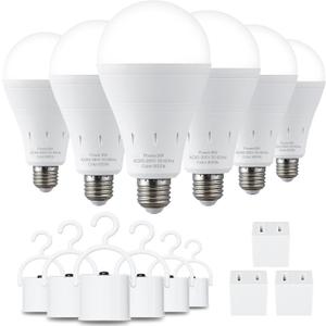 DEBAOBULB6 Pack Rechargeable Emergency Light Bulbs, Battery Powered LED Light Bulb 6000K Daylight E26 120 Volt 9W 60W Equivalent with 1200mAh for Home Power Outage Camping Hurricane