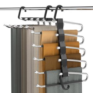 Pants Hangers Space Saving - 2 Pack Closet Organizer and Storage Jean Hangers, Stainless Steel Anti-Slip Clothes Hanger Scarf Holder for Pants Jeans Leggings Trousers Pant Rack, Black