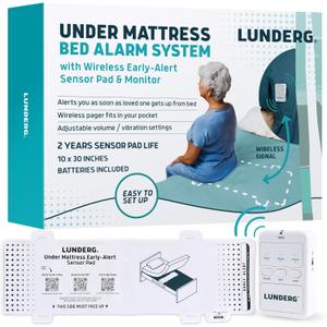 Lunderg Undermattress Bed Alarm for Elderly Adults - Wireless Sensor Pad with Early Alert & Pager - Bed Alarms and Fall Prevention for Elderly and Dementia Patients - Reduces False Alarms