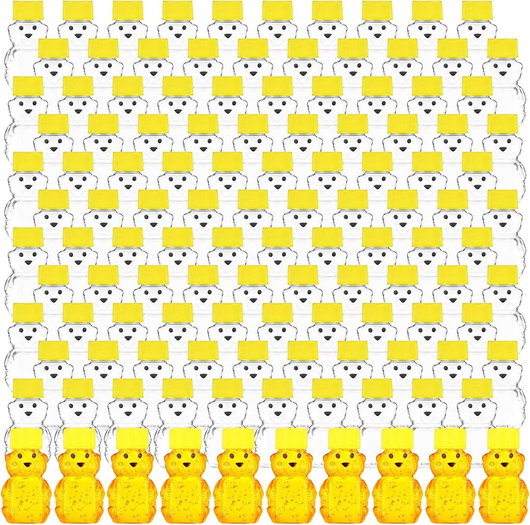 Patelai 120 Pcs Plastic Honey Bear Bottle Bear Shape Clear Honey Containers Empty Dispenser with Yellow Lid Jars Cup to Store Dispense Holiday Baby Shower Gifts(60ml/2oz), 2 fl oz