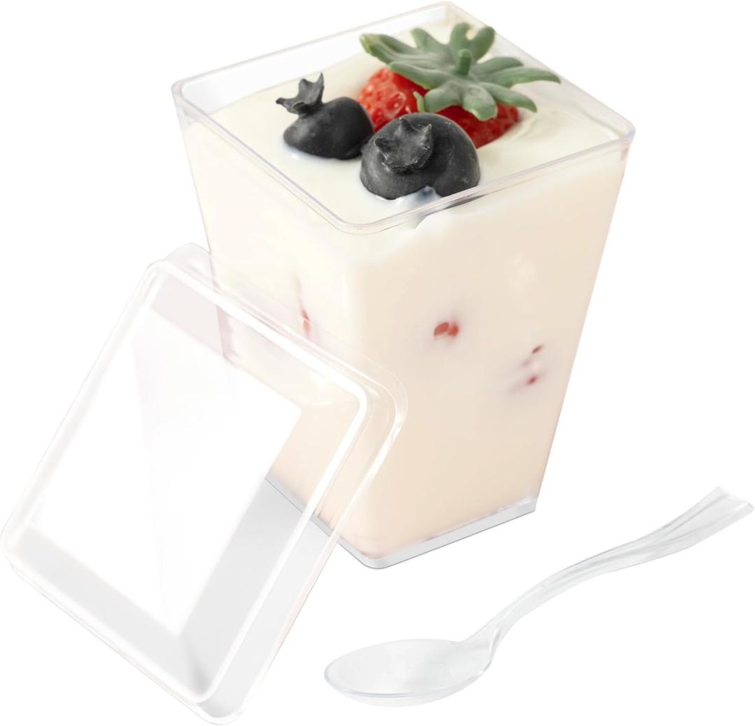 HOMIP 60Pack 5oz Plastic Dessert Cups with Lids & Spoons  Ideal for Yogurt Parfaits, Pudding, Fruit, Ice Cream & Party Desserts  Perfect for Events & Gatherings