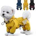 Dog Raincoat, Waterproof Dog Rain Jacket with Hood, Rain Coat with Leash Hole, Reflective Strap for Small Medium Dogs, Lightweight Puppy Clothes(Yellow,Small)