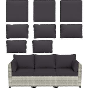 8 pcs Outdoor Cushion Slipcovers Outdoor Patio Cushions Covers Replacement Waterproof with Zipper w/3 Seat Cushion Covers and 5 Backrest Pillow Covers, Covers Only, ,Grey
