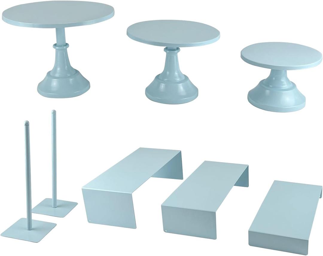 Set of 8 Blue Cake Stands Donut Holder Round Metal Dessert Display Risers Cupcake Stand Serving Platter for Weddings Birthday Baby Showers Anniversary Party