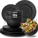 MIAMIO - Stoneware Dinnerware Set of 12, Plates & Bowls - Oasis (Black)
Modern dinnerware set with 4 dinner plates, 4 breakfast plates and 4 bowls in stoneware for 4 people, dishwasher safe