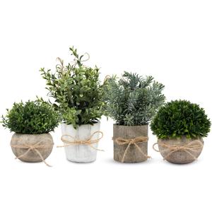 4 Pack Small Fake Plants, Artificial Plants Indoor for Home Decor, Small Faux Plants Indoor, Fake Plants in White Pot for Bathroom Bedroom Kitchen Office Farmhouse Room Shelf Decor