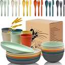 36Pcs Wheat Straw Plates and Bowls Sets, Wheat Straw Dinnerware Sets for 6 with Plates, Cups, Knives, Forks and Spoons Reusable Plates Set Dishes Set Dishwasher and Microwave Safe Plates