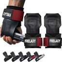Frelaxy Lifting Wrist Straps, Rubber Weight Lifting Grips with Non-Slip Palm & Wrist Wraps Support for Deadlifts, Pull Ups, Rows, Heavy Powerlifting, Lat Pulldowns (One Size, Red)