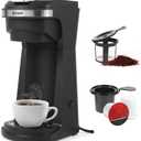 2 in 1 Single Serve Kcup Coffee Maker (6-14Oz), 800W Fast Brew, Compact Design with Reusable Filter, One-Button Auto Shut-Off, Travel Mug Fit, Compatible with K-Cup/Ground Coffee/Tea, Black