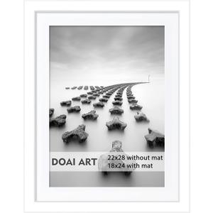 DOAI ART 22x28 Poster Frame White without Mat or 18x24 with Mat - Polished Plexiglass for Wall Vertically or Horizontally Display - Wall Mounting Hardware Included 2 Pack