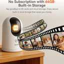4K UHD Indoor Camera, 64G Built-in Storage No Subscription,Pet Camera Indoor with Phone App,Work as Baby Monitor/Cat/Dog Camera,360°Pan&Tilt,Two-Way Talk,Privacy Mode,AI Tracking/Detection