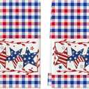 Artoid Mode Blue Red Buffalo Plaid Stars Patriotic 4th of July Kitchen Towels Dish Towels, 18x26 Inch Memorial Day Decoration Hand Towels Set of 2