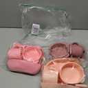 24 Pack Silicone Baby Feeding Set Baby LED Weaning Supplies Includes Suction Divided Plates Soft Bowl Spoons Forks Adjustable Bib Snack Cup and Straws(Pink, Dark Pink, Nude)