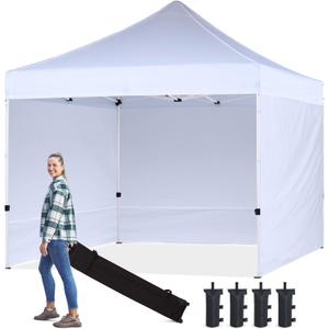 10x10 Pop Up Canopy Tent with Sidewalls for Outdoor Commercial Instant Sun Shelter, White