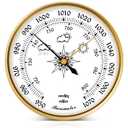 Barometer Weather Station - 5Inch Home Wireless Weather Station Indoor Outdoor Hanging Barometer for Home Wall, Fishing Boat, Baby Room, Office, Stainless Steel Enclose, Acrylic Glass (Gold)
