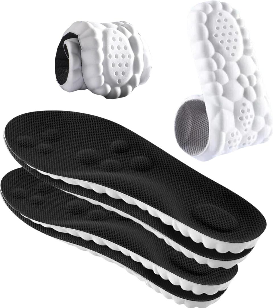 2 Pairs 4D Cloud Technology Insole - Super Soft Comfort Insoles, Soft Foot Protection Cloud Feeling Insole, U-Shape Memory Foam Insoles (Black, Men: US 8-11)