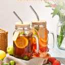 TANGLONG Mason Jar with Lid and Straw 24 oz Mason Jar Cups Set of 8 Glass Cups with Lids and Straws Mason Jars with Handle Drinking Glasses