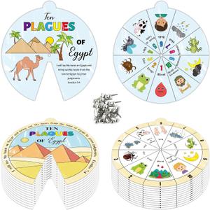 AsodSway Passover Color Wheel Crafts - 72P Summer Ten Plagues Paper Crafts Painting Your Own Religion Bible Wheel Coloring Cards DIY 10 Plagues Cards for Kids Pesach Seder Sunday School Christian Game