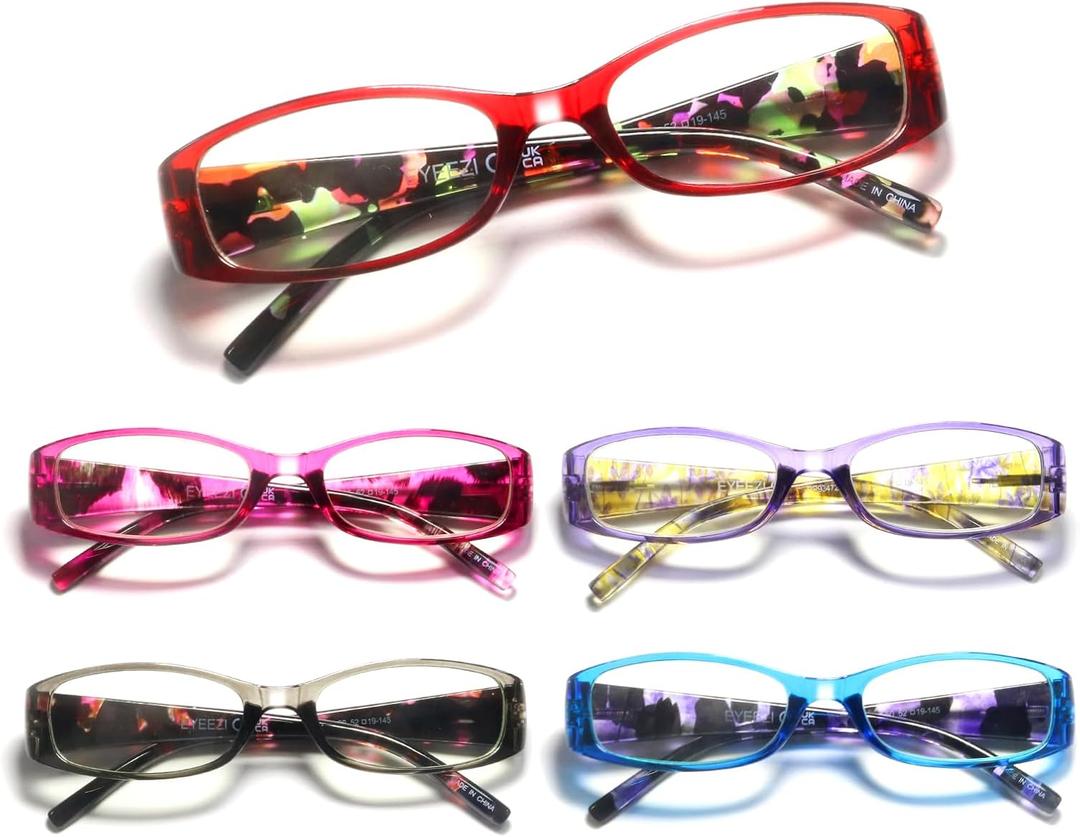 5 Pack Blue Light Blocking Reading Glasses for Women Men, Retro Stylish Spring Hinge UV400 Computer Rectangle Readers1.0 (5 Pack Black)