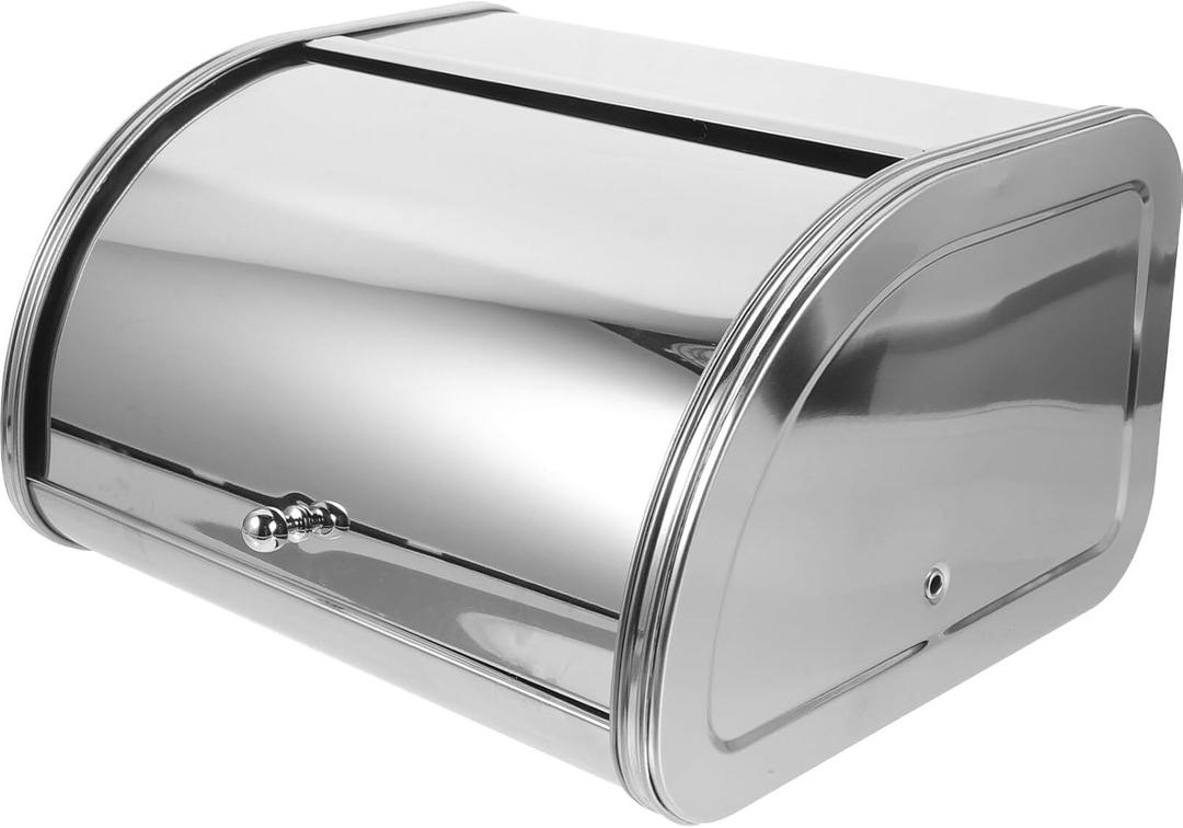 Alipis Bread Box For Countertop, Roll Top Bread Box Stainless Steel Bread Box Vintage Bread Keeper Kitchen Storage Bin Farmhouse Container (Silver)