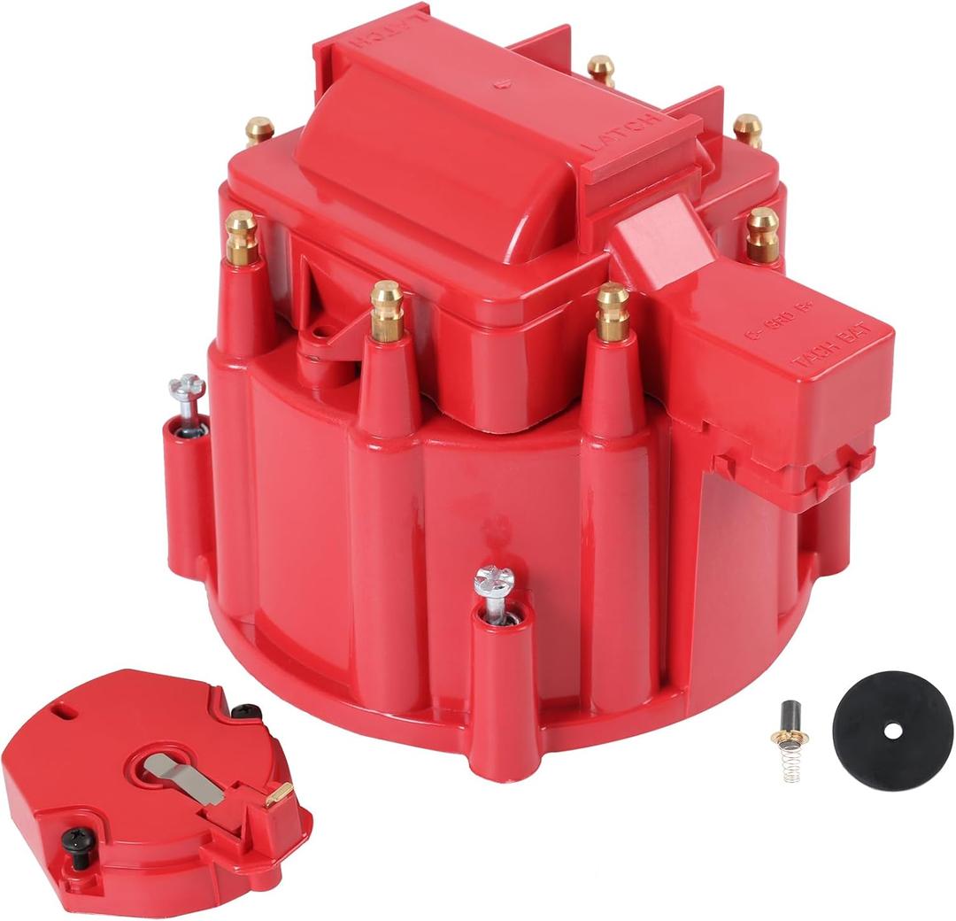 HEI Distributor Cap and Rotor Replacement For K549 SBC 283 305 307 327 350 400 BBC 454 396 427 Red Male Large Distributor Cap Rotor Kit