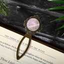 2Pcs Vintage Natural Crystal Stone Bookmark-Fantasy,Cute,Unique Bookmarks,Rose Quartz & Amethyst Brass Metal Book Mark for Reading Women,Men,Book Lovers,Girls and Teachers(Rose Quartz&Purple)