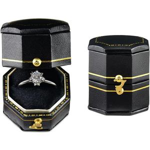 TAIMY Classical Victorian Style Wedding Tiny Ring Box, Handcrafted Gift Ring Box Proposal Pocket Size Small Keepsake Jewelry Box (Black, Octagon)