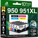 DOUBLE D 950 951XL Ink Cartridges Compatible for HP 950XL 951XL use with HP OfficeJet Pro 251dw 276dw 8100 8600 8610 8620 8615 8625 8630 Series (4BK, 2C, 2M, 2Y, 10 Pack)