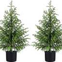 2 Pack 3FT Artificial Topiary Tree Real Touch Norfolk Pine Tree, UV Resistant Artificial Pine Outdoor Plants for Front Porch Decor, Fake Greenery Outdoor Plants Realistic Faux Indoor Tree